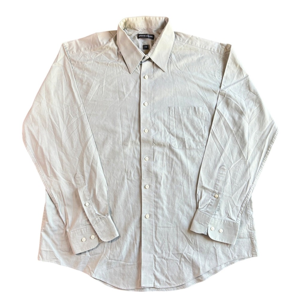 Pierre Cardin Mens Light Sage Dress Shirt Size 17 34/35 Long Sleeve Button Down - Picture 1 of 8